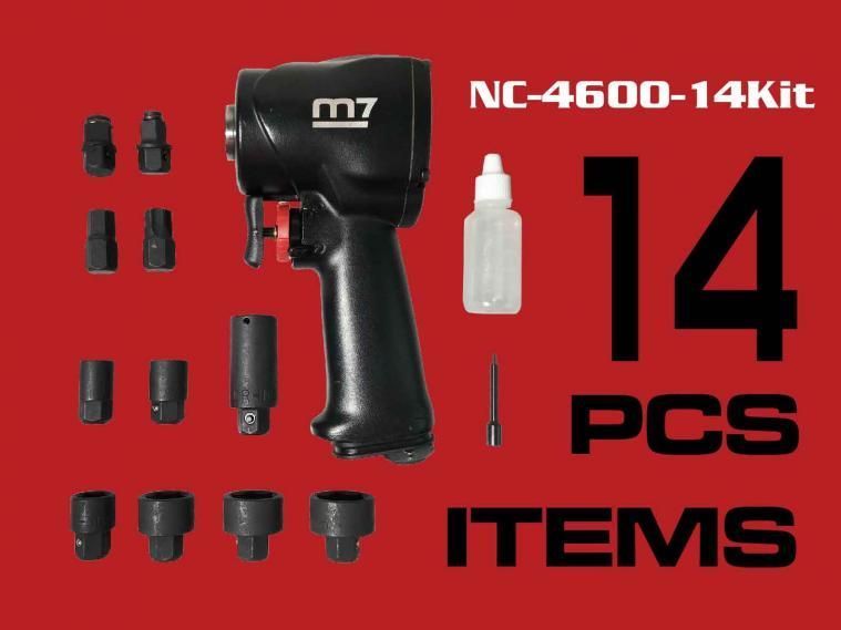 Пневмогайкокрут 1/2"- 3/8" 9000 об/хв 813/678 Нм зі змінним квадратом NC-4600-14KIT фото