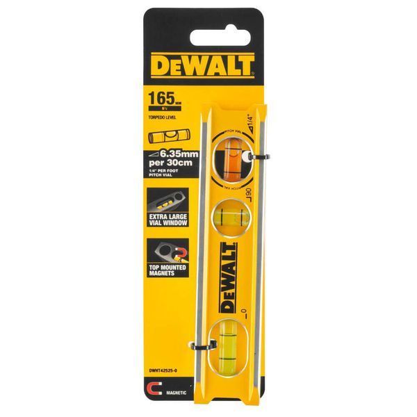 Рівень BILLET TORPEDO з алюмінію довжиною 165 мм з 3 капсулами і магнітами DeWALT DWHT42525-0 DWHT42525-0 фото