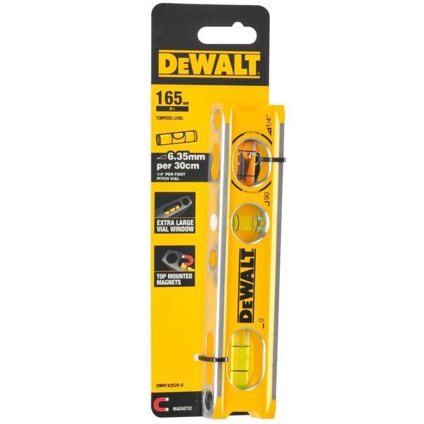 Рівень BILLET TORPEDO з алюмінію довжиною 165 мм з 3 капсулами і магнітами DeWALT DWHT42525-0 DWHT42525-0 фото