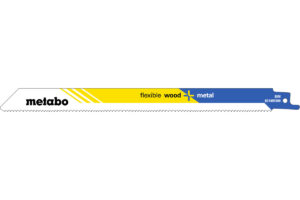 25 пилкових полотен Metabo для шабельних пилок «flexible wood + metal». 225 x 0.9 мм (628247000)