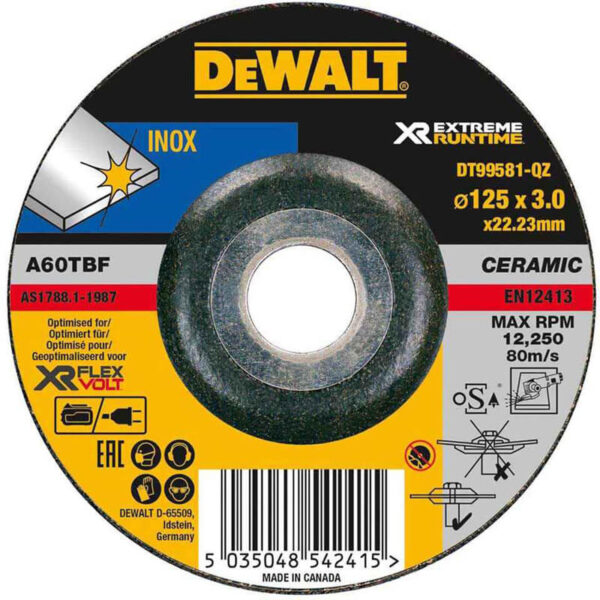 Коло шліфувальний по металу XR INOX 125 х 3 х 22.23 мм DeWALT DT99581 DeWALT