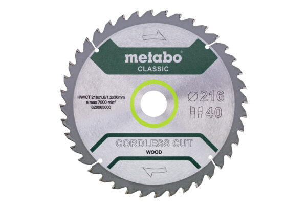 Пилкове полотно Metabo «cordless cut wood – classic», 216×30 Z28 WZ 5° /B (628665000)
