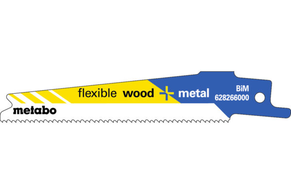 5 пилкових полотен Metabo для шабельних пилок «flexible wood + metal». 100 x 0.9 мм (628266000)