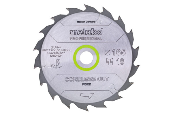 Пилкове полотно Metabo «cordless cut wood – professional», 165×20 Z36 WZ 15° (628295000)