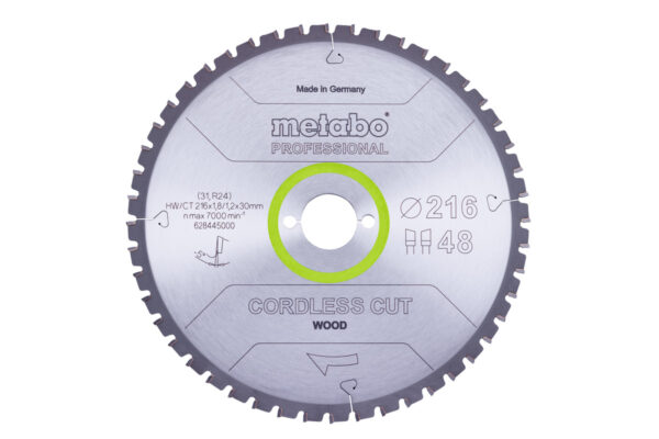 Пилкове полотно Metabo «cordless cut wood – professional», 216×30 Z48 WZ 5°neg (628445000)